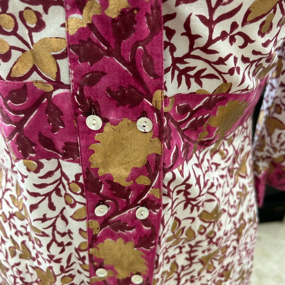 Oliphant Maxi In Marchesa Wine, Gold Foil Cotton Shirt Dress - Picture 5 of 14